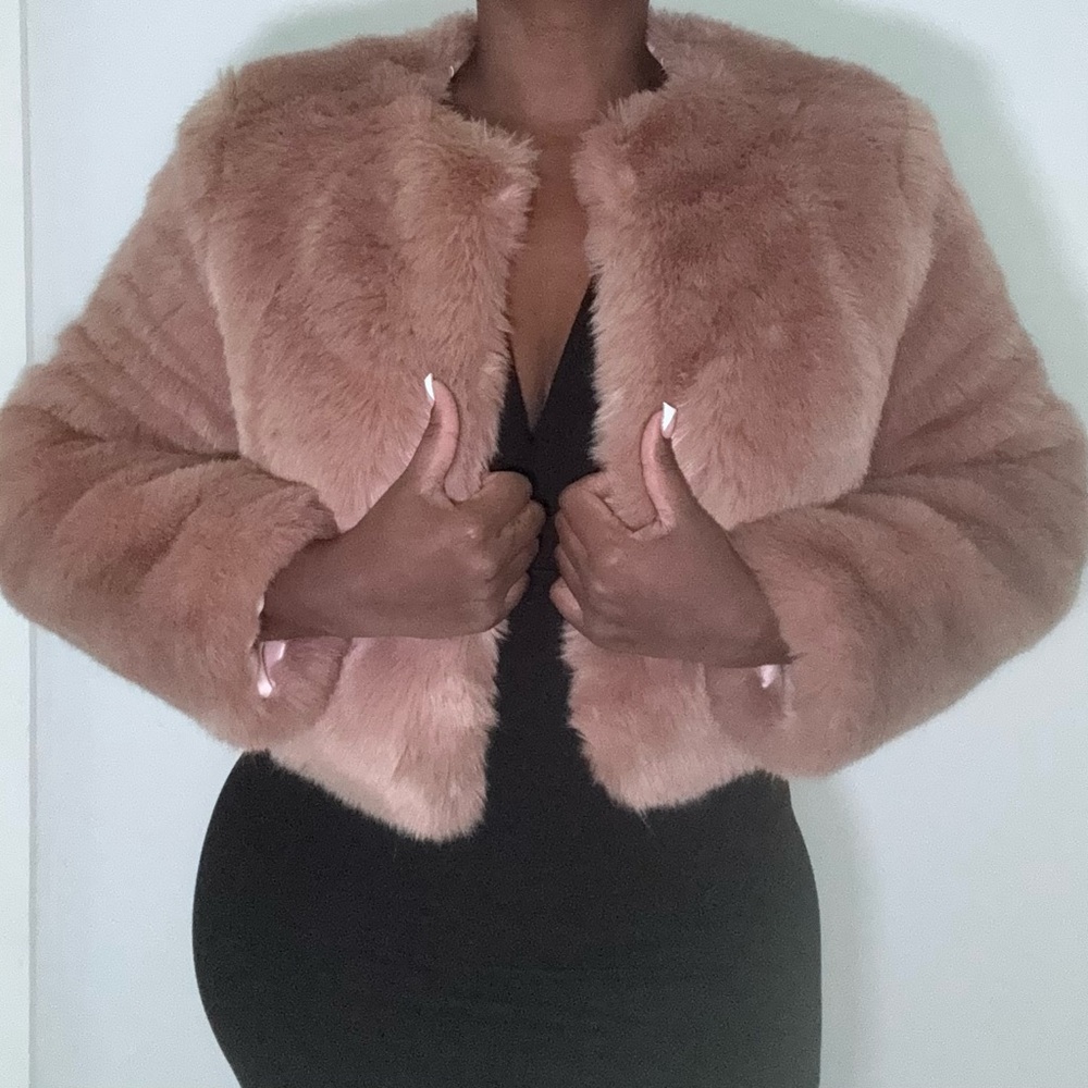 House of CB Plush Teddy Jacket in Soft Pink